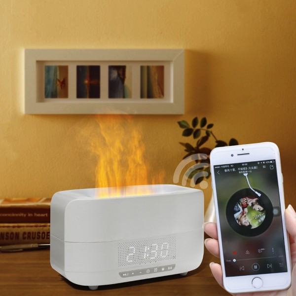 热销蓝牙音响闹钟仿真火焰香薰机创意小型家用办公雾化香薰加湿器