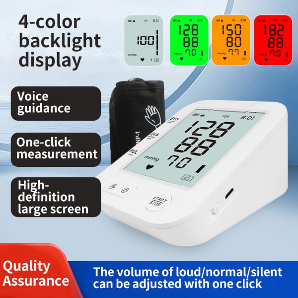 智能上臂式电子血压计大屏四色背光跨境款血压仪工厂批发量大从优